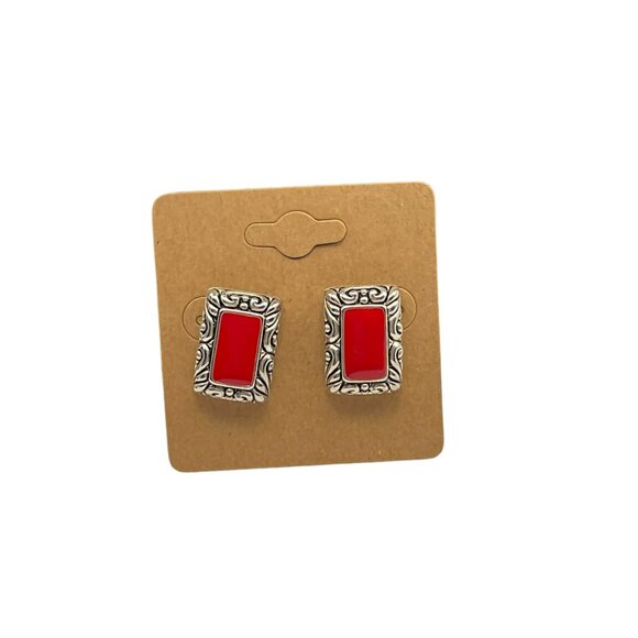 **Icon Collection Red and Silver Scalloped Earrings - Picture 5 of 7